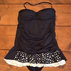 Apt. 9 black One-Piece Swimsuit with White Trim